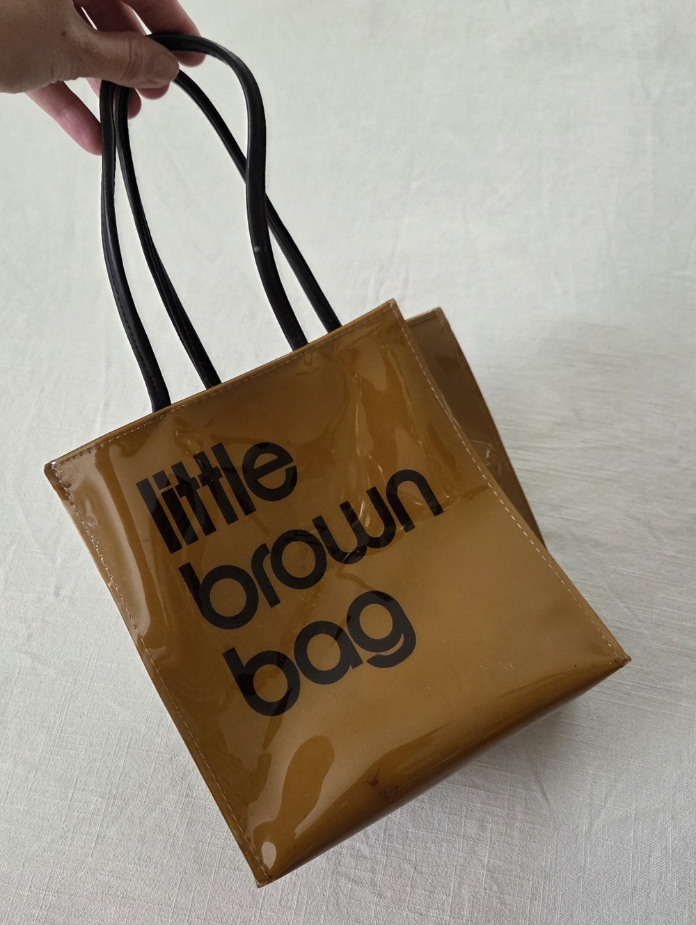 Vintage Bloomingdales Glossy Little Brown Bag Small Tote - Picture 1 of 10